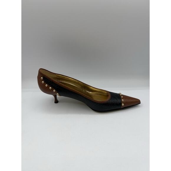 Dolce & Gabbana Studded Leather Kitten Heels Black Brown Made In Italy Sz 38 - Picture 6 of 11
